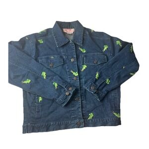 Vtg Casey Coleman‎ Denim Jacket Alligator Embroidered Jean Jacket Size XL